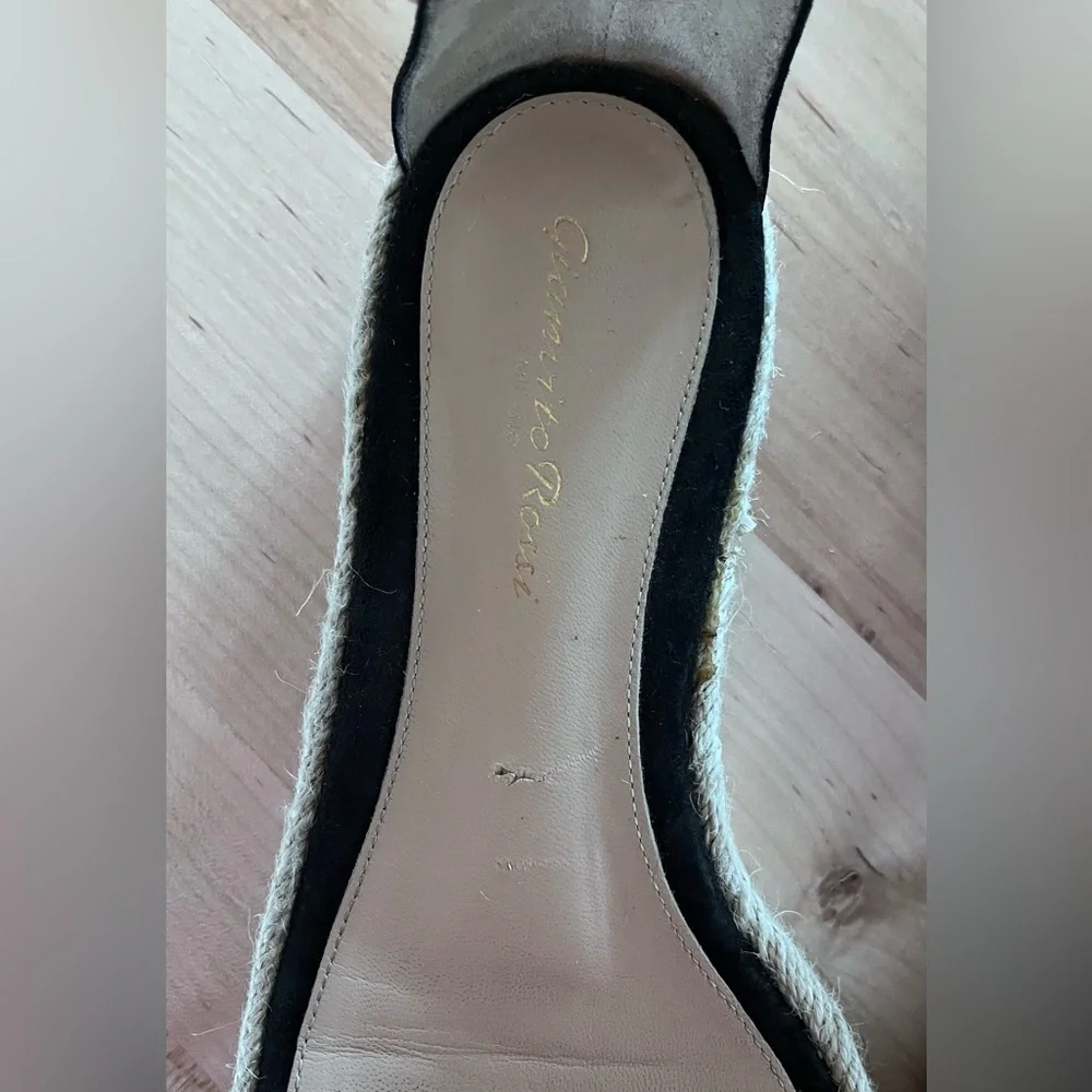 Gianvito Rossi Portofino Black Espadrille Wedge, Sz 36.5